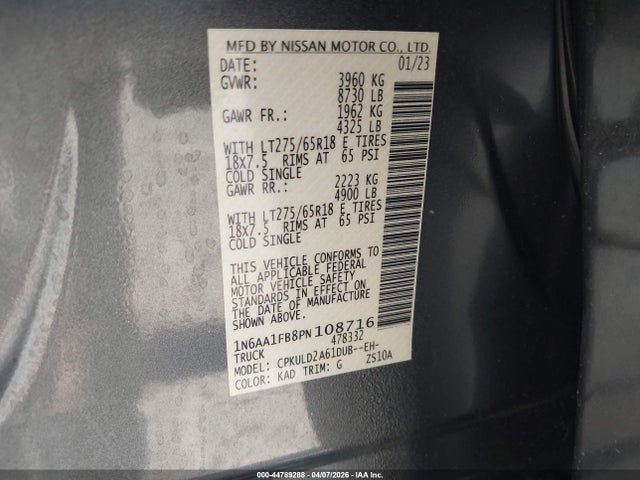 Auction sale of the 2023 Nissan Titan Xd Pro-4x 4x4, vin: 1N6AA1FB8PN108716, lot number: 44789288