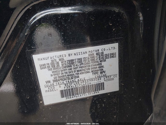 Aukcja sprzedaży 2025 Nissan Kicks Sv Fwd, vin: 3N8AP6CA7SL321244, numer aukcji: 44789293