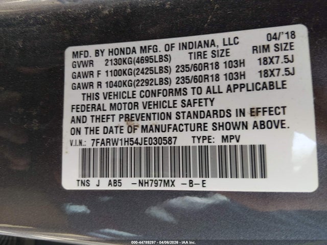 7FARW1H54JE030587 Honda CR-V EX