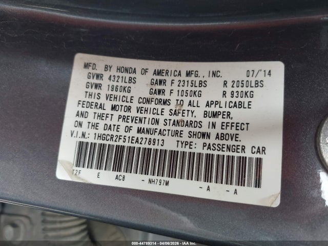 1HGCR2F51EA278913 Honda Accord Sport