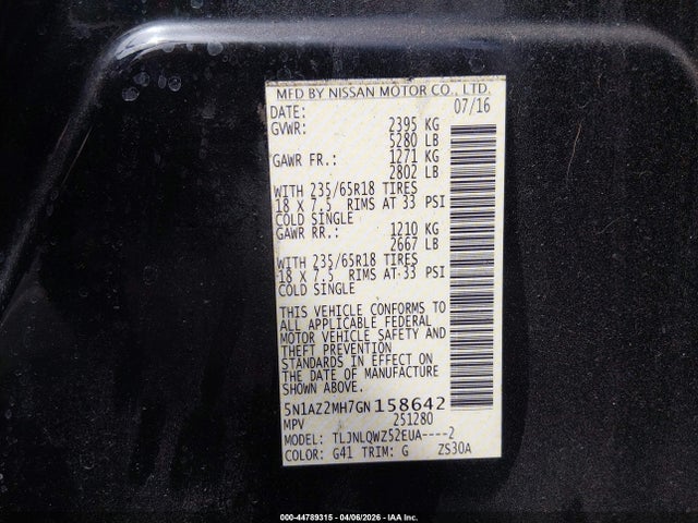 5N1AZ2MH7GN158642 Nissan MURANO SV