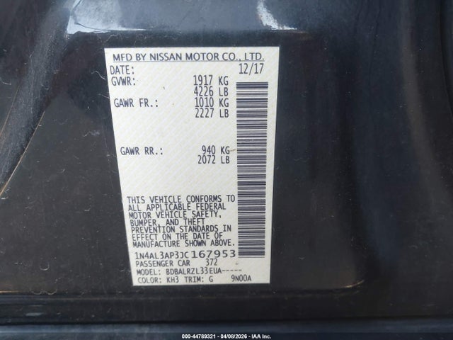 Продажа на аукционе авто 2018 Nissan Altima 2.5 Sl, vin: 1N4AL3AP3JC167953, номер лота: 44789321