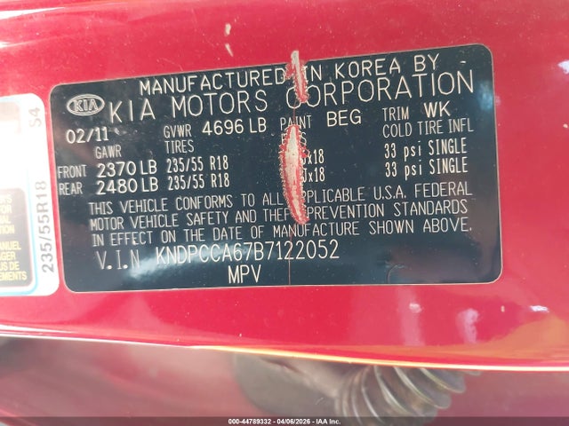 Продажа на аукционе авто 2011 Kia Sportage Sx, vin: KNDPCCA67B7122052, номер лота: 44789332