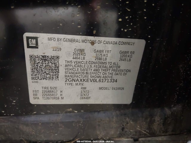 2GNAXKEV0L6171334 Chevrolet Equinox Fwd Lt 1.5l Turbo