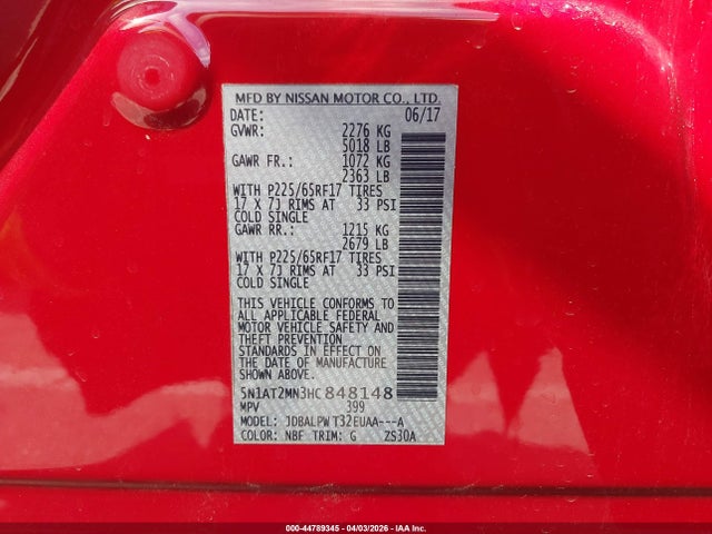 Nissan ROGUE S 2017 5N1AT2MN3HC848148 Image 9