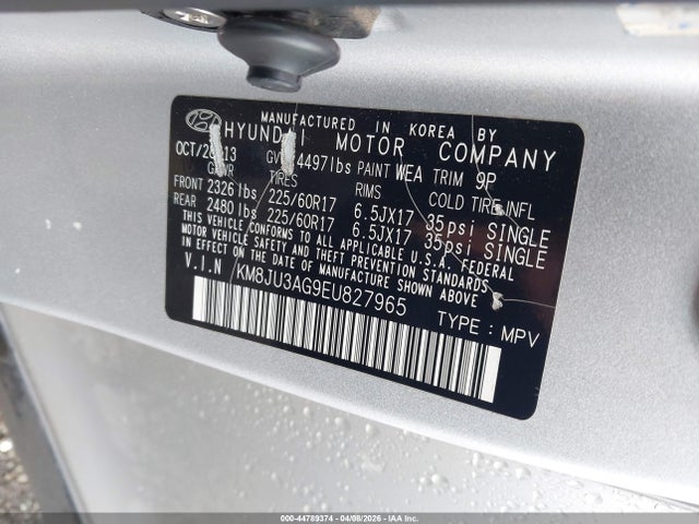 Aukcja sprzedaży 2014 Hyundai Tucson Se, vin: KM8JU3AG9EU827965, numer aukcji: 44789374
