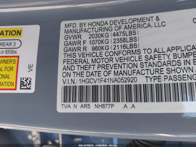 1HGCV1F41NA052920 Honda Accord Sport Special Edition