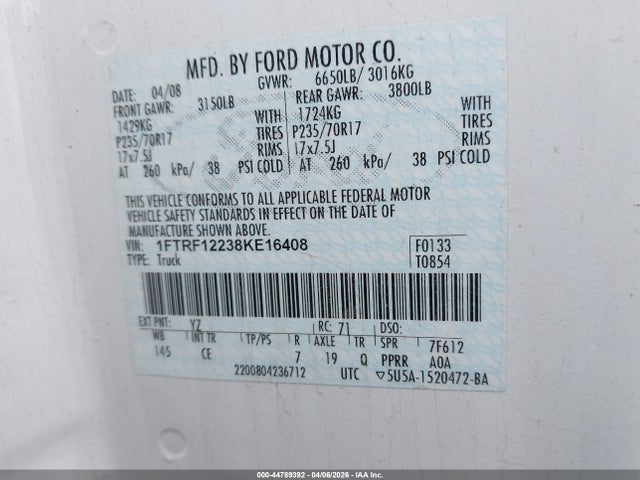2008 FORD F-150 1FTRF12238KE16408 Photo 8