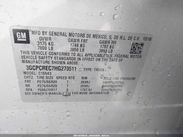 3GCPCREC7HG270511 Chevrolet Silverado 1500 1lt