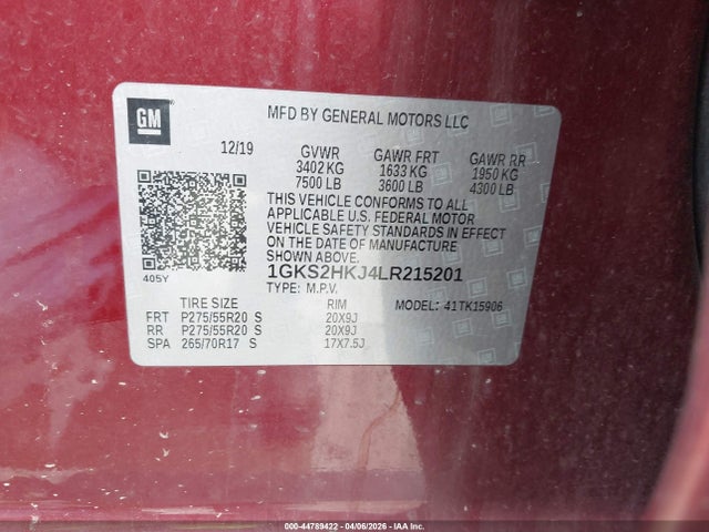 Aukcja sprzedaży 2020 Gmc Yukon Xl 4wd Denali, vin: 1GKS2HKJ4LR215201, numer aukcji: 44789422