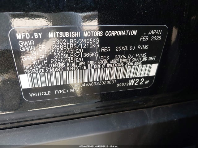 44789431 :رقم المزاد ، JA4J4VA89SZ023831 vin ، 2025 Mitsubishi Outlander Se 2.5 S-awc مزاد بيع