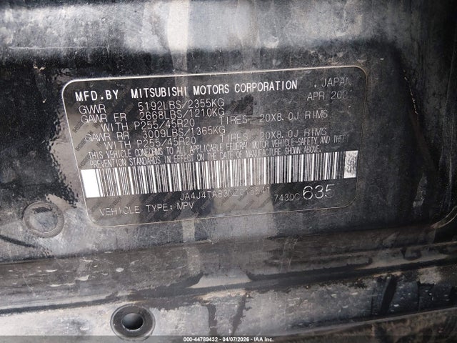 44789432 :رقم المزاد ، JA4J4TA83NZ015541 vin ، 2022 Mitsubishi Outlander Es 2.5 S-awc مزاد بيع