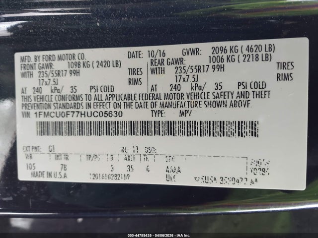 1FMCU0F77HUC05630 Ford ESCAPE S