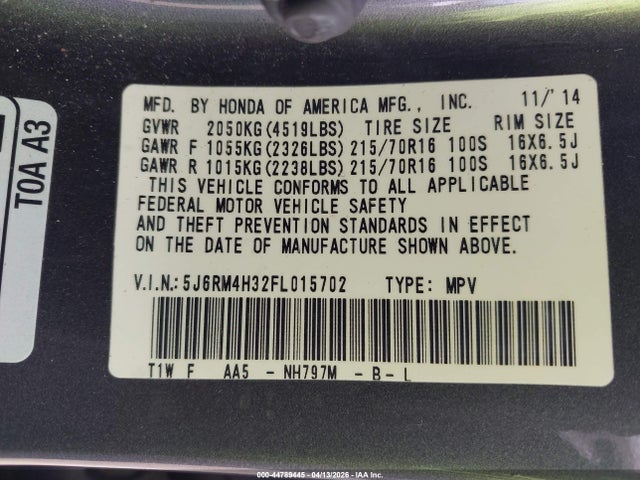 2015 HONDA CR-V 5J6RM4H32FL015702 Photo 8