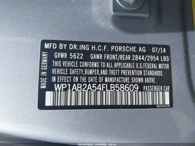 Продажа на аукционе авто 2015 Porsche Macan S, vin: WP1AB2A54FLB58609, номер лота: 44789455