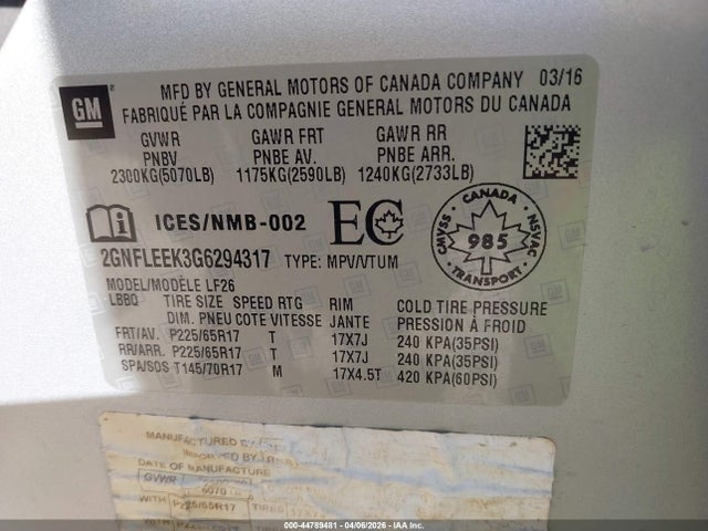 2GNFLEEK3G6294317 Chevrolet EQUINOX LS