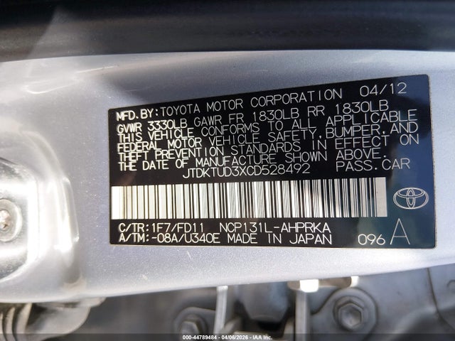 Aukcja sprzedaży 2012 Toyota Yaris Se, vin: JTDKTUD3XCD528492, numer aukcji: 44789484