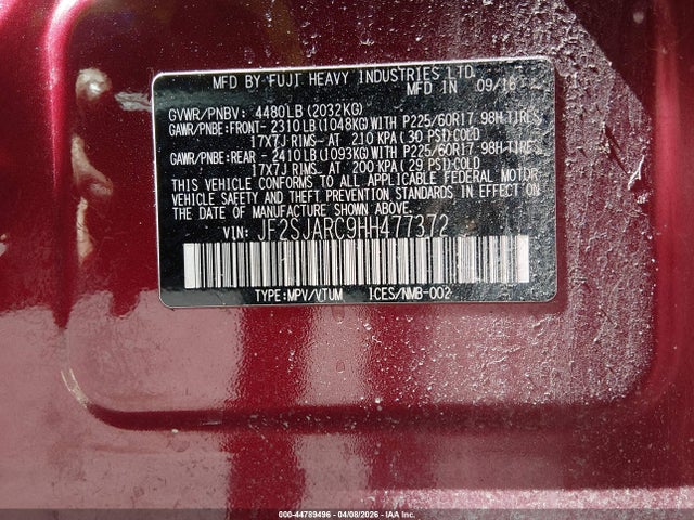 Aukcja sprzedaży 2017 Subaru Forester 2.5i Limited, vin: JF2SJARC9HH477372, numer aukcji: 44789496