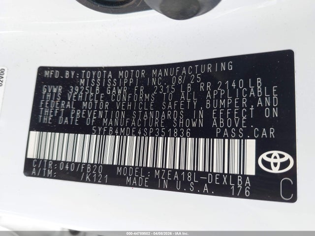 Toyota COROLLA LE 2025 5YFB4MDE4SP351836 Image 9