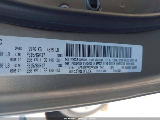 Продажа на аукционе авто 2009 Jeep Compass Sport, vin: 1J4FF47B79D221666, номер лота: 44789513