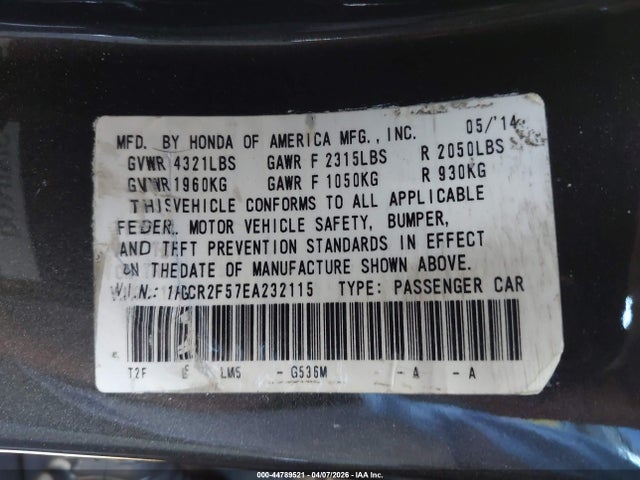 Honda Accord Sport 2014 1HGCR2F57EA232115 Image 9