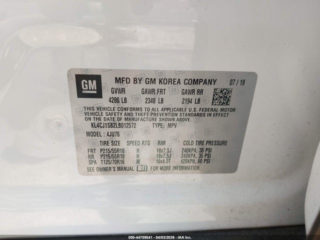 2020 Buick Encore Fwd Sport Touring მანქანა იყიდება აუქციონზე, vin: KL4CJ1SB2LB012572, აუქციონის ნომერი: 44789541