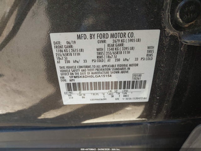 Продажа на аукционе авто 2020 Ford Explorer Xlt, vin: 1FMSK8DH0LGA15154, номер лота: 44789643