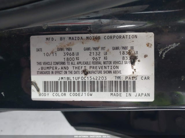 Aukcja sprzedaży 2012 Mazda Mazda3 I Sport, vin: JM1BL1UF0C1542203, numer aukcji: 44789654