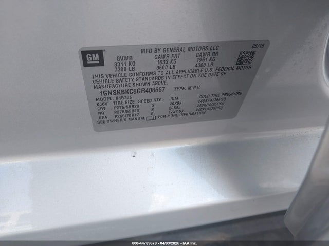 2016 Chevrolet Tahoe Lt მანქანა იყიდება აუქციონზე, vin: 1GNSKBKC8GR408667, აუქციონის ნომერი: 44789678