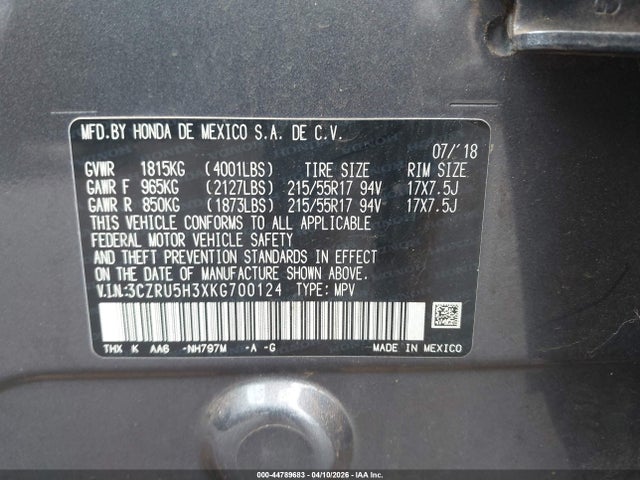 Honda HR-V LX 2019 3CZRU5H3XKG700124 Image 9