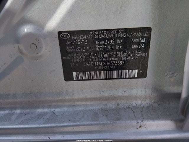 Aukcja sprzedaży 2013 Hyundai Elantra Gls, vin: 5NPDH4AEXDH373387, numer aukcji: 44789691