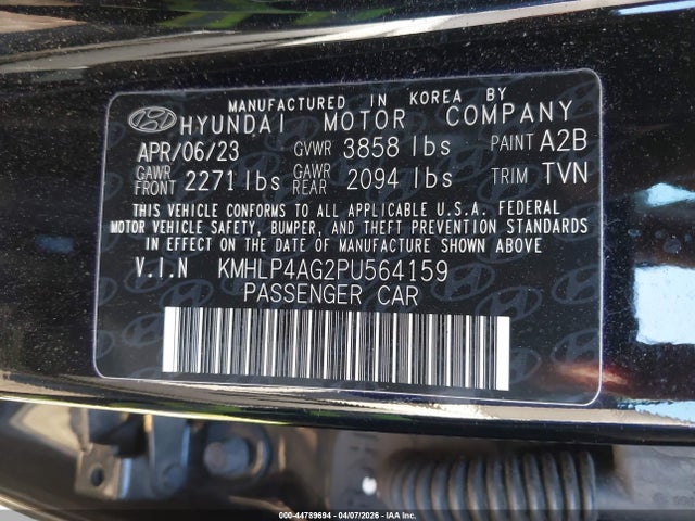 44789694 :رقم المزاد ، KMHLP4AG2PU564159 vin ، 2023 Hyundai Elantra Limited مزاد بيع