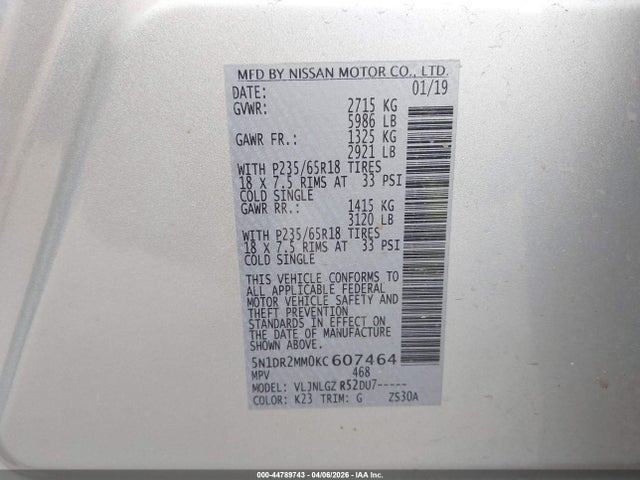 2019 NISSAN PATHFINDER 5N1DR2MM0KC607464 Photo 8