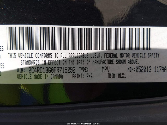 Продаж на аукціоні авто 2015 Chrysler Town & Country Touring, vin: 2C4RC1BG0FR715292, номер лоту: 44789744