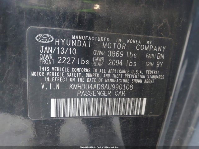 2010 HYUNDAI ELANTRA KMHDU4AD8AU990108 Photo 8