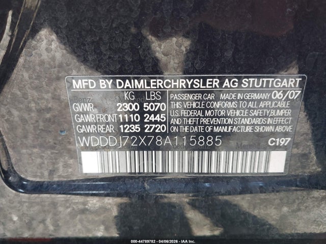 Aukcja sprzedaży 2008 Mercedes-benz Cls 550, vin: WDDDJ72X78A115885, numer aukcji: 44789782