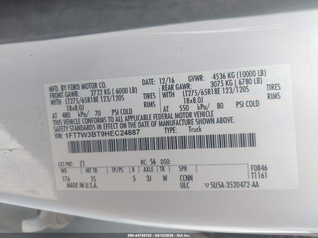 1FT7W3BT9HEC24887 Ford F-350 Xl