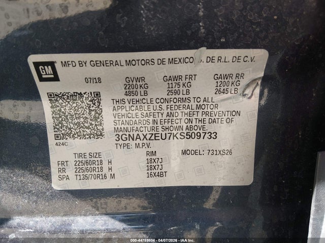 Chevrolet Equinox Premier 2019 3GNAXZEU7KS509733 Image 9