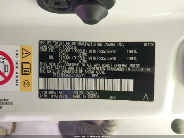 Aukcja sprzedaży 2019 Lexus Rx 350, vin: 2T2ZZMCA2KC120511, numer aukcji: 44789813