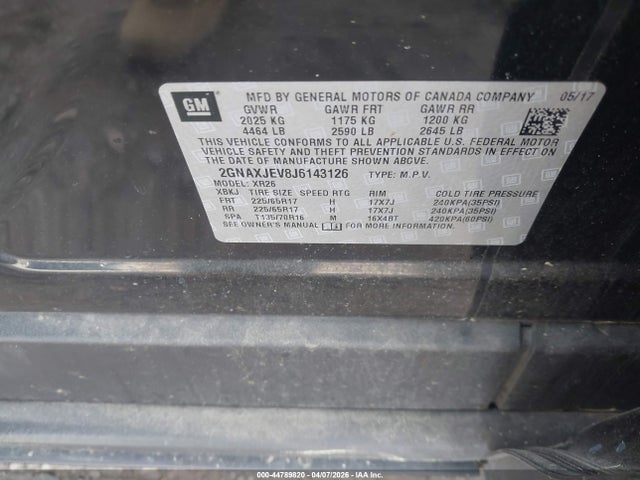 2GNAXJEV8J6143126 Chevrolet EQUINOX LT