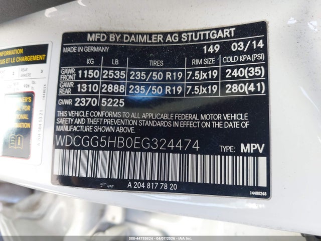WDCGG5HB0EG324474 Mercedes-Benz GLK 350