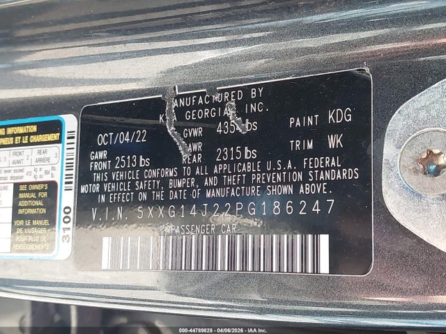 Aukcja sprzedaży 2023 Kia K5 Lxs, vin: 5XXG14J22PG186247, numer aukcji: 44789828