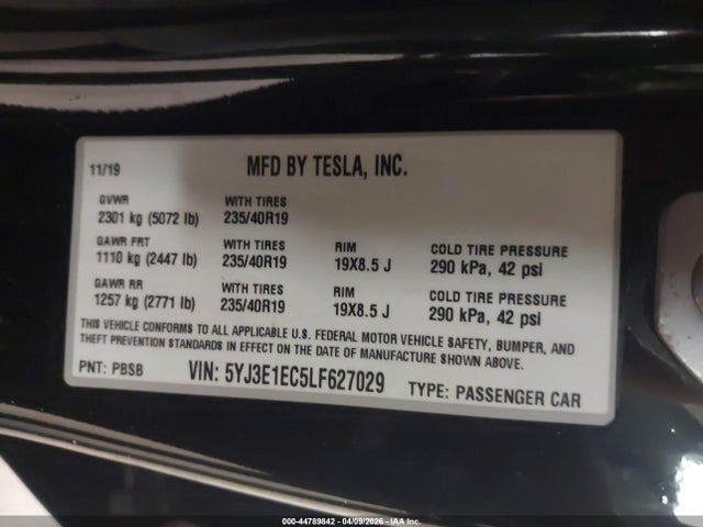 Aukcja sprzedaży 2020 Tesla Model 3 Performance Dual Motor All-wheel Drive, vin: 5YJ3E1EC5LF627029, numer aukcji: 44789842