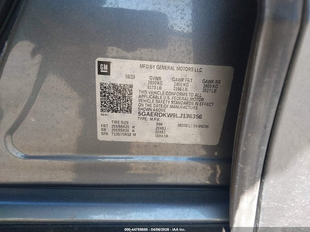 44789888 :رقم المزاد ، 5GAERDKW9LJ136356 vin ، 2020 Buick Enclave Fwd Avenir مزاد بيع