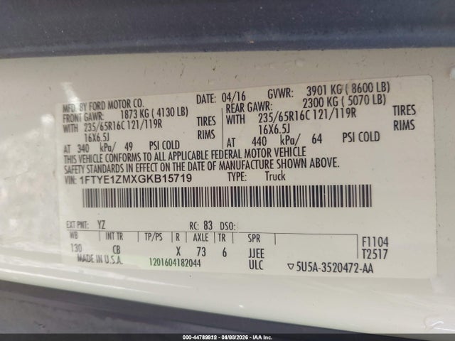 1FTYE1ZMXGKB15719 Ford Transit-150