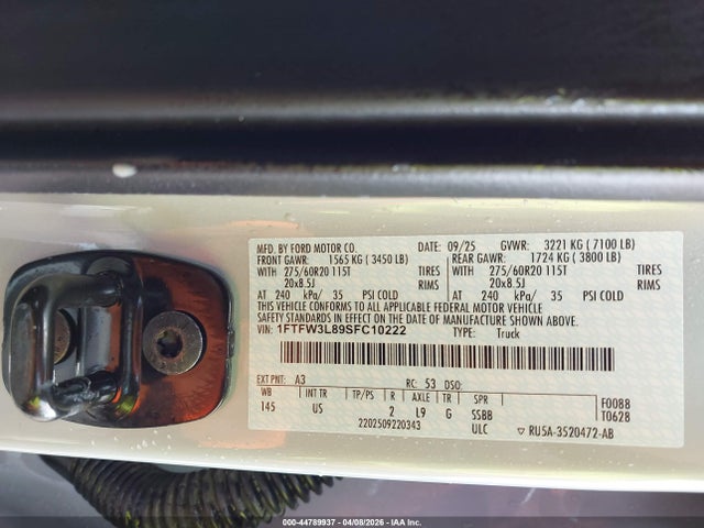 Aukcja sprzedaży 2025 Ford F-150 Xlt, vin: 1FTFW3L89SFC10222, numer aukcji: 44789937