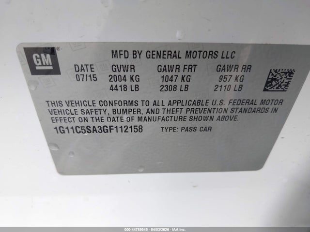 Продаж на аукціоні авто 2016 Chevrolet Malibu Limited Lt, vin: 1G11C5SA3GF112158, номер лоту: 44789945