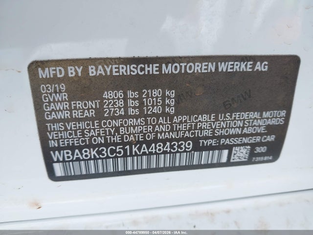 Aukcja sprzedaży 2019 Bmw 330i Xdrive, vin: WBA8K3C51KA484339, numer aukcji: 44789950