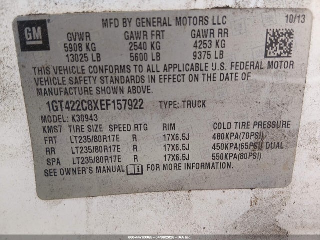 Aukcja sprzedaży 2014 Gmc Sierra 3500hd Work Truck, vin: 1GT422C8XEF157922, numer aukcji: 44789965