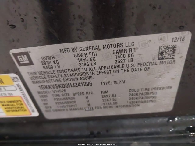 2017 Gmc Acadia Limited მანქანა იყიდება აუქციონზე, vin: 1GKKVSKD0HJ241296, აუქციონის ნომერი: 44789975